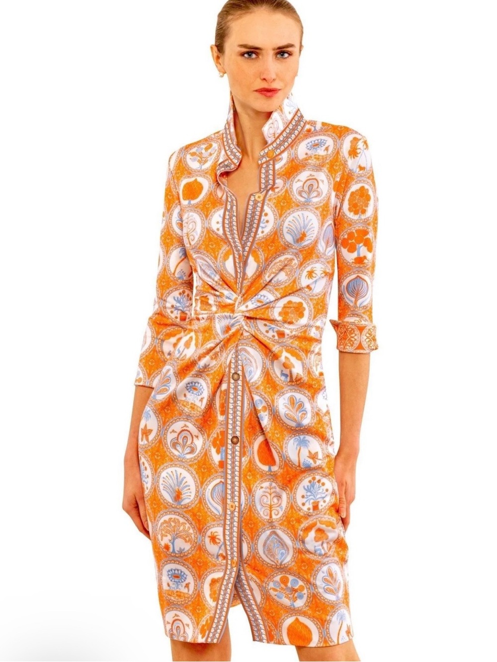 Gretchen Scott Twist and Shout Circle Of Love Dress Orange & Periwinkle Size XS